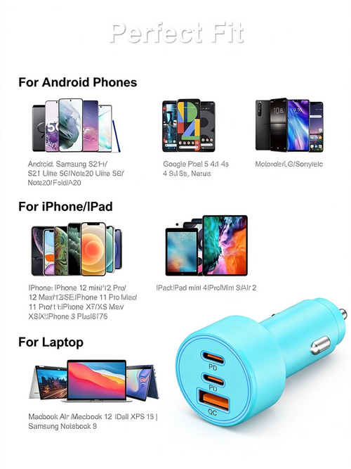 3-Port USB-C & USB-A Car Charger, for iPhone 17/16/15/14/13/12/11 Pro Max, iPad, Samsung Galaxy S25 S24/S23/S22, Pixel, Android